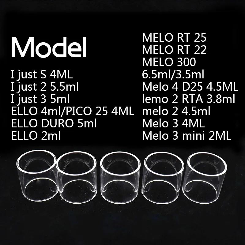 5 шт. стеклянная трубка YUHETEC для Eleaf Ijust S/ijust 2/ijust 3/ELLO DURO/PICO 25/MELO RT 22/25/MELO 300/Melo 3 Mini/Melo 4