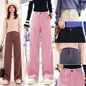 

Women Corduroy Pants 2019 Autumn Winter New Fashion Female Warm Loose Wide Leg Pant Vintage Casual Corduroy Trousers Pantalon