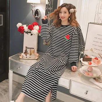 

Spring Autumn Women Nightdress Long Sleeves Long Cute Cartoon Pajamas Loose Home Wear Sleepwear