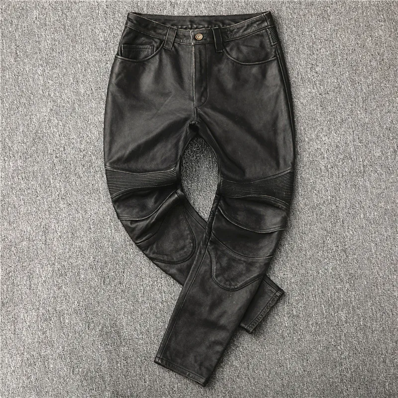 Men's Motorcycle R distress  vintage Leather Motorcycle Pants