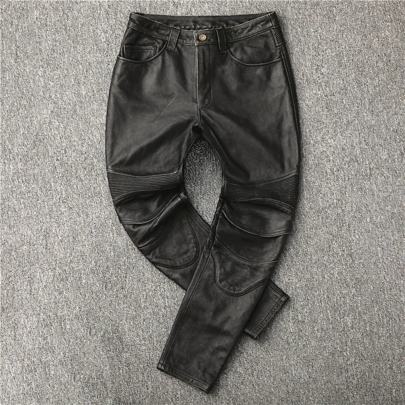 Men's Motorcycle R distress vintage Leather Motorcycle Pants