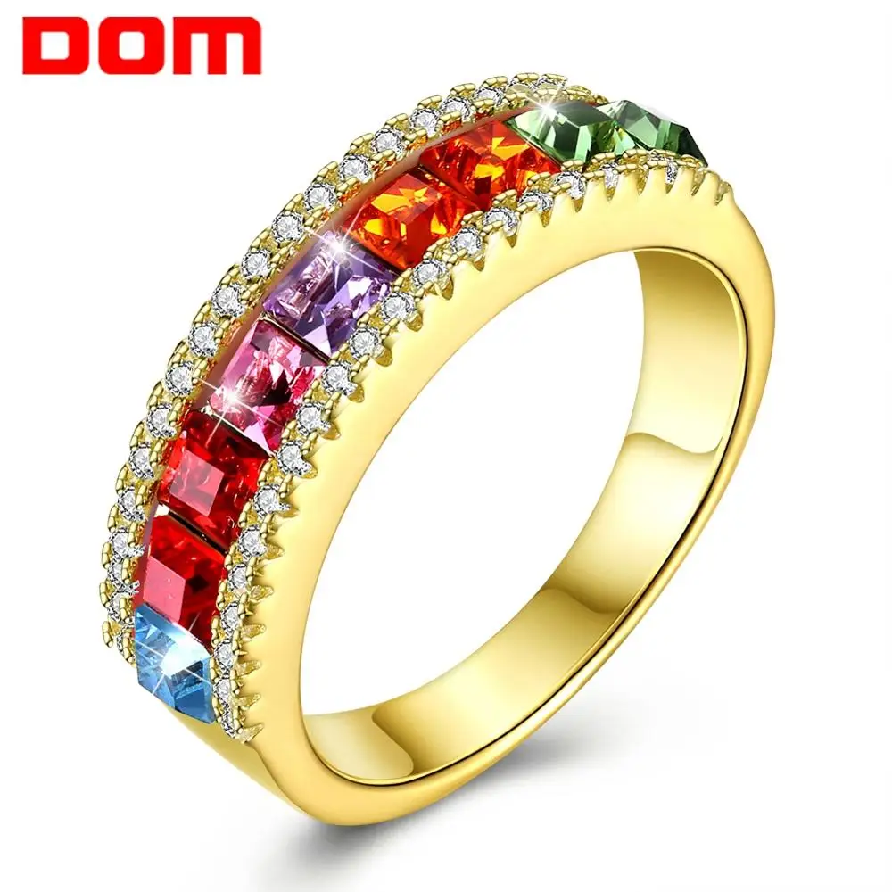 

Women Rings Authentic 100% 925 Sterling Silver Colorful Crystal Gold Rings for Women Party/Wedding Jewelry Rings SVR291 DOM