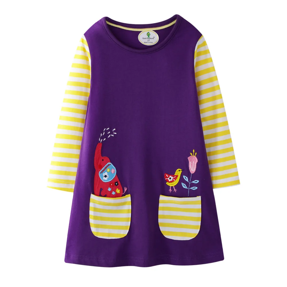 Детская одежда; ночная рубашка для девочек; хлопковая ночная рубашка с длинными рукавами для девочек; полосатая Пижама с единорогом; Рождественская Пижама - Цвет: Purple