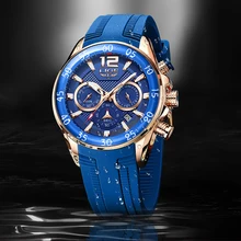 LIGE reloj deportivo de cuarzo para hombre, cronógrafo multifuncional, resistente al agua, con espejo Hardlex, calendario