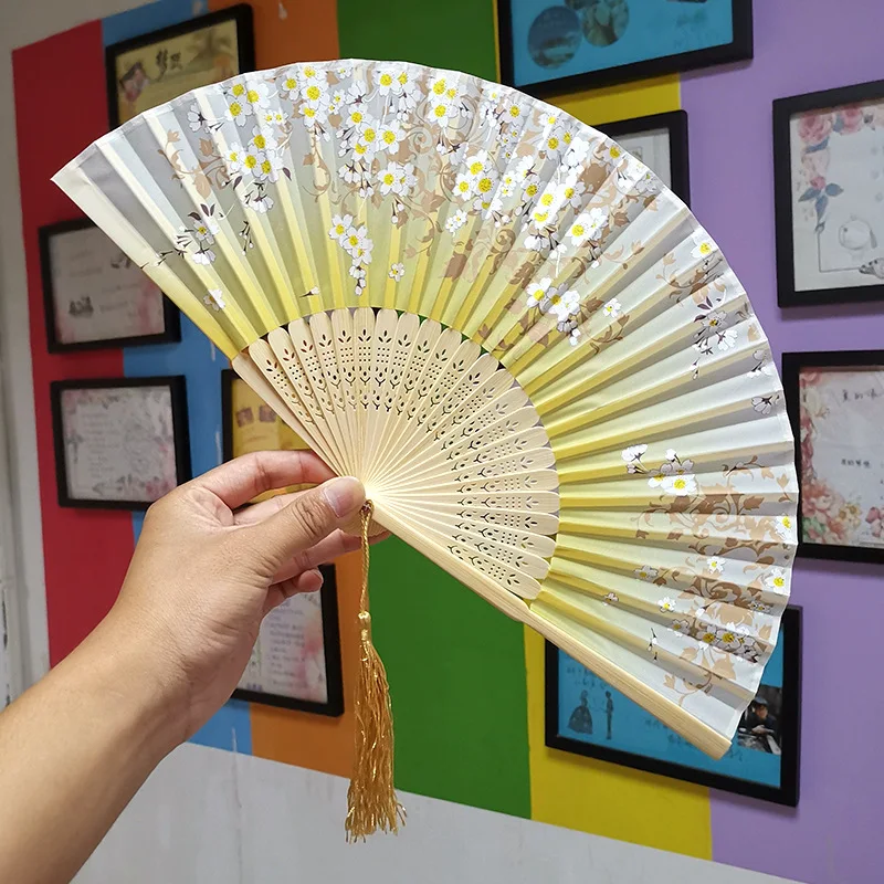 new bamboo antique folding fan Chinese style silk fan summer female dance portable hand durable household