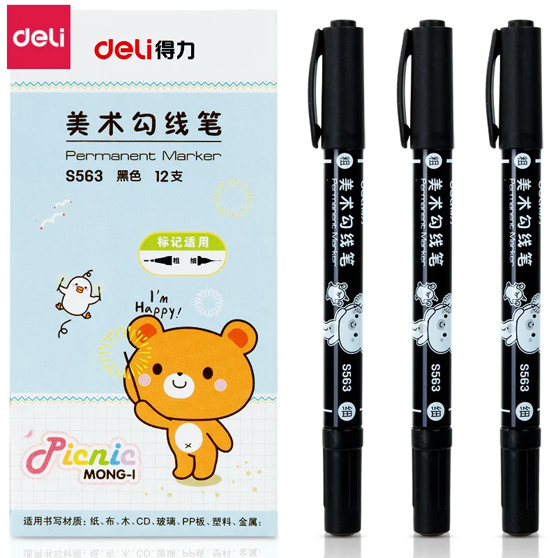 

Deli 48 Pcs Double Head Black Marker Art Marker Kids Drawing Double Tip Hook Line Pen Student Sketching Pens Office Stationery