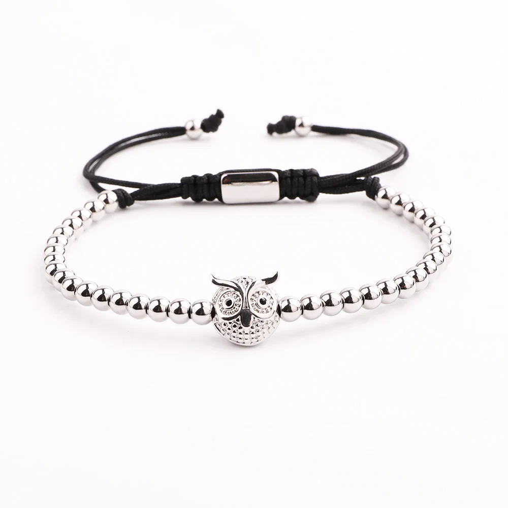 Jaravvi High Quality CZ Micro Pave Owl Stainless Steel Beads Handmade Cord Macrame Friendship Bracelet Men Women Jewelry Gift - Image 3