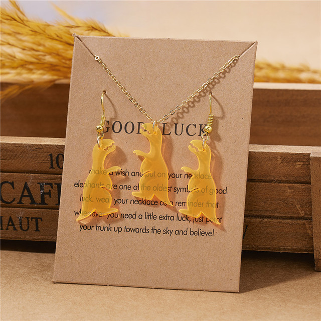 Cute Colorful Resin Acrylic Dinosaur Earring Necklace Sets For Women Girls Children Animal Pendant Jewelry Sets Gifts
