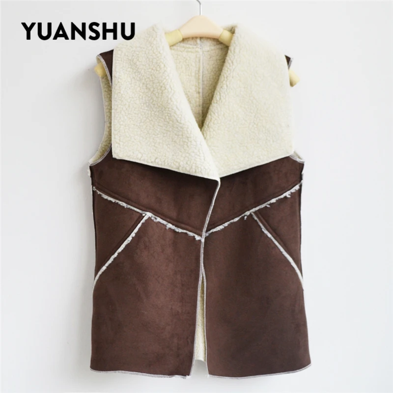 Весенне осенний женский кожаный жилет YUANSHU из искусственного меха теплая куртка