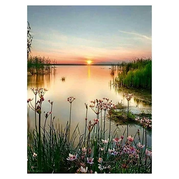 

DIY 5D Diamond Painting Kits Full Drill Wall Hanging Diamond Painting Set for Lakeside Sunset