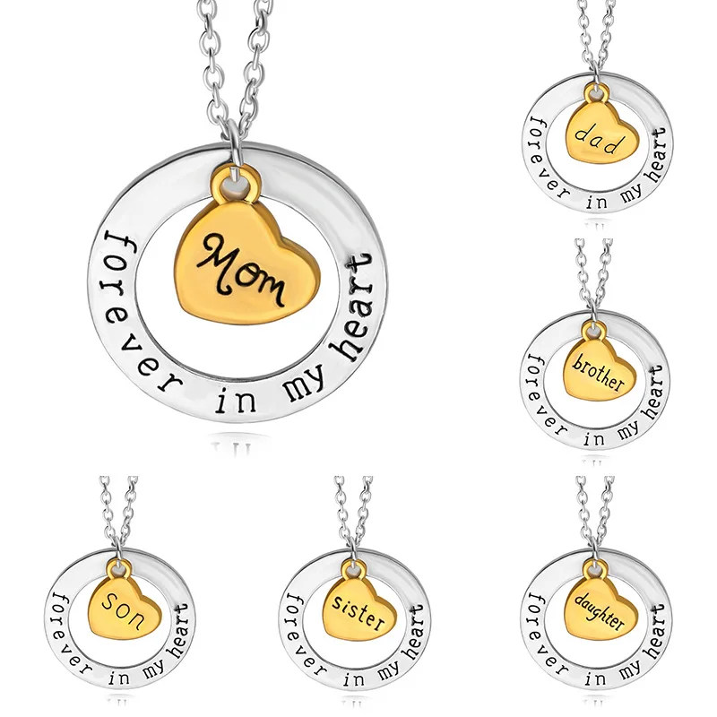 I Love You Forever In My Heart Family Dad Mom Daughter Sister Aunt Necklace Chain Creative Women Jewelry Accessories Pendant
