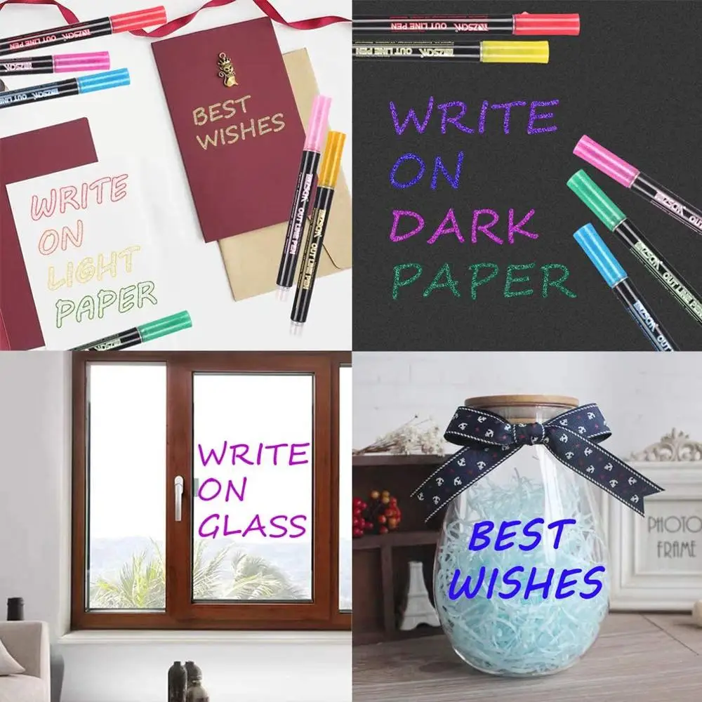 12 цветов металлический маркер контурная ручка блестящий красочный DIY альбом