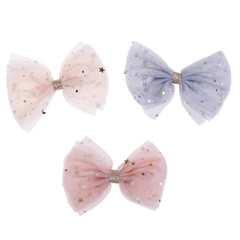 

1PCS Lace Fashion Princess Hair Clips With Bling Stars Hairpins For Girls Glitter Knot Hair Bows Kids Headwear Hair Accessories