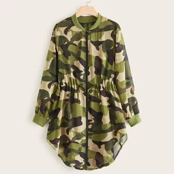 

Women's Sun Protective Coat prevent-UV Camouflage Summer Drawstring Waist Jacket high quality jackets long sleeves Waist down*3