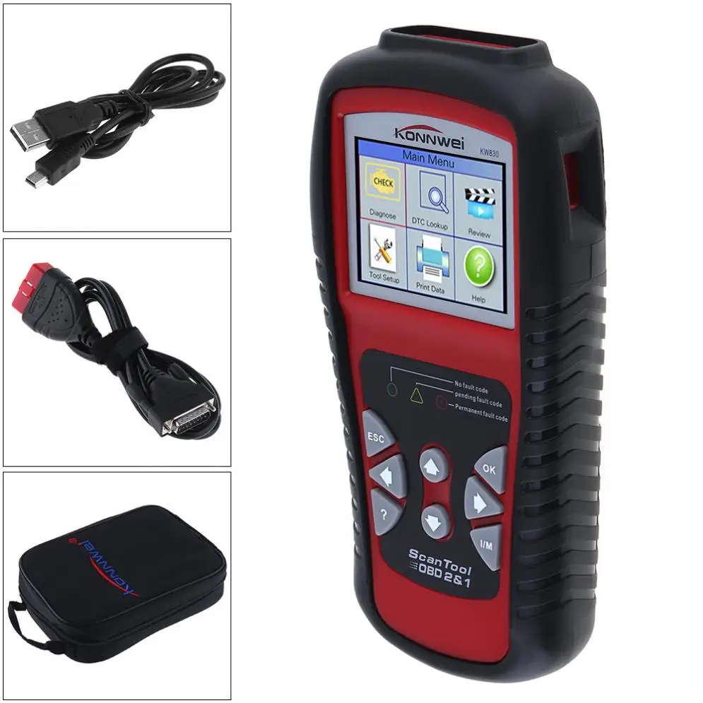 KW830 OBDII 12 в Многоязычный автомобильный диагностический сканер с черной сумкой поддержка Батареи обнаружения для 12 В бензинового автомобиля