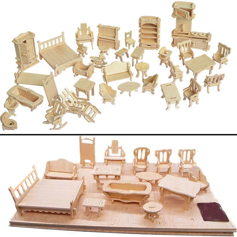 Миниатюрный 1:12 кукольный домик мебель для кукол, мини 3D деревянная головоломка DIY Строительная модель игрушки для детей подарок