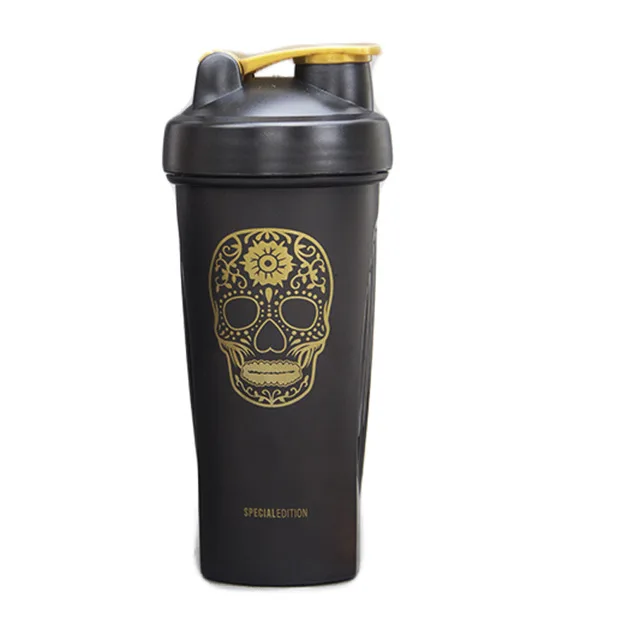 skull Креативный спортивный шейкер, бутылка для смешивания сывороточного белка, порошок с мячом для перемешивания, для тренажерного зала, фитнеса, Спортивная бутылка для воды с протеином, BPA бесплатно - Цвет: skull