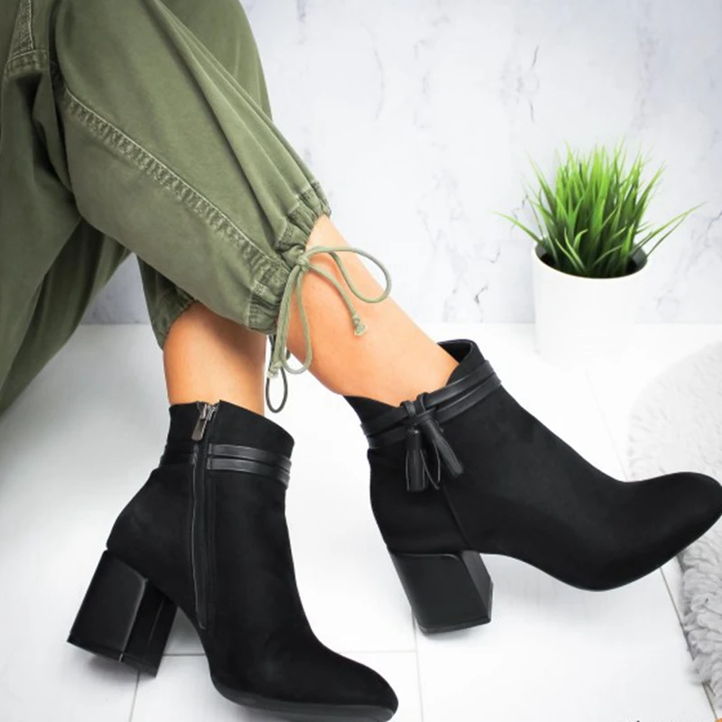 Ботинки с бахромой на молнии; Женская Удобная обувь; Zapatos De Mujer; однотонные модные ботинки; Повседневная Осенняя обувь; женские ботильоны