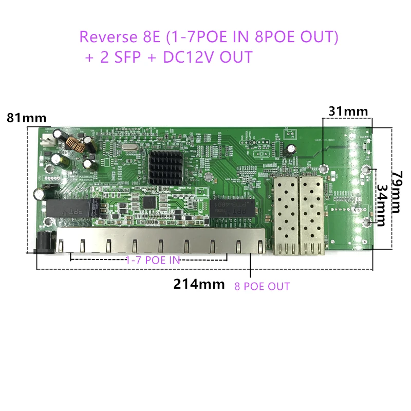 Обратное POE питание 10/100/1000M Gigabit Ethernet-коммутатор Ethernet волоконно-оптического одномодового 8 RJ45 UTP& 2 SC волокно Порты и разъёмы доска SFP3KM/20 км - Цвет: SFP-Reverse POE