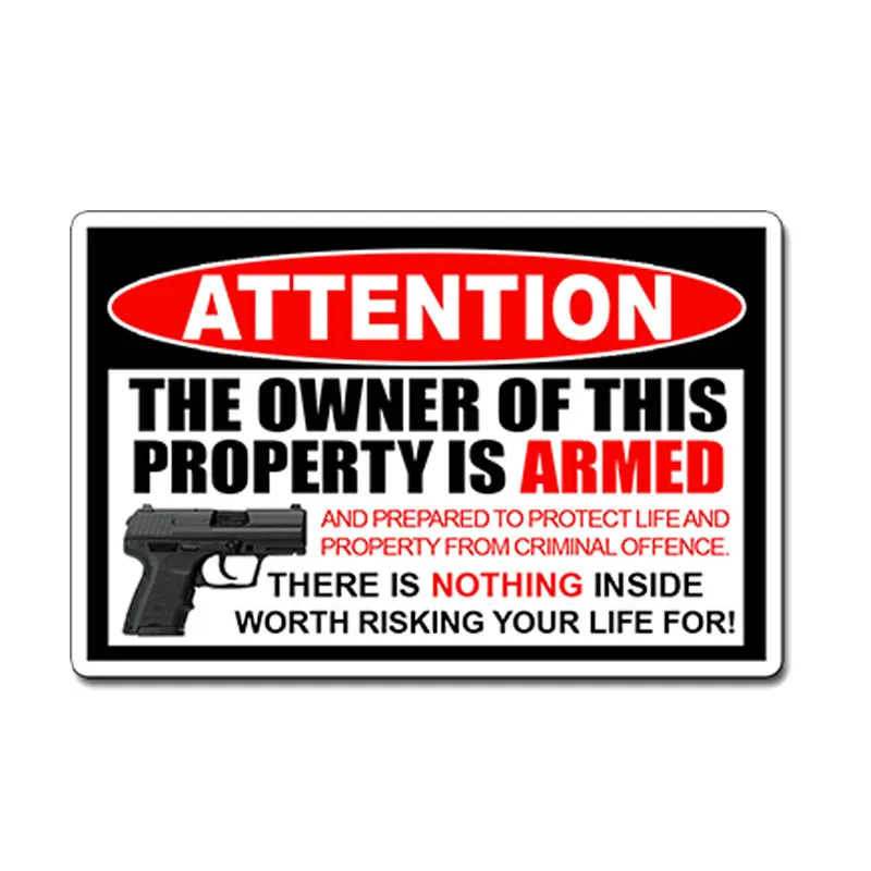 Hot Sell Personality Owner Armed Gun Alarm Warning Car Stickers Decals