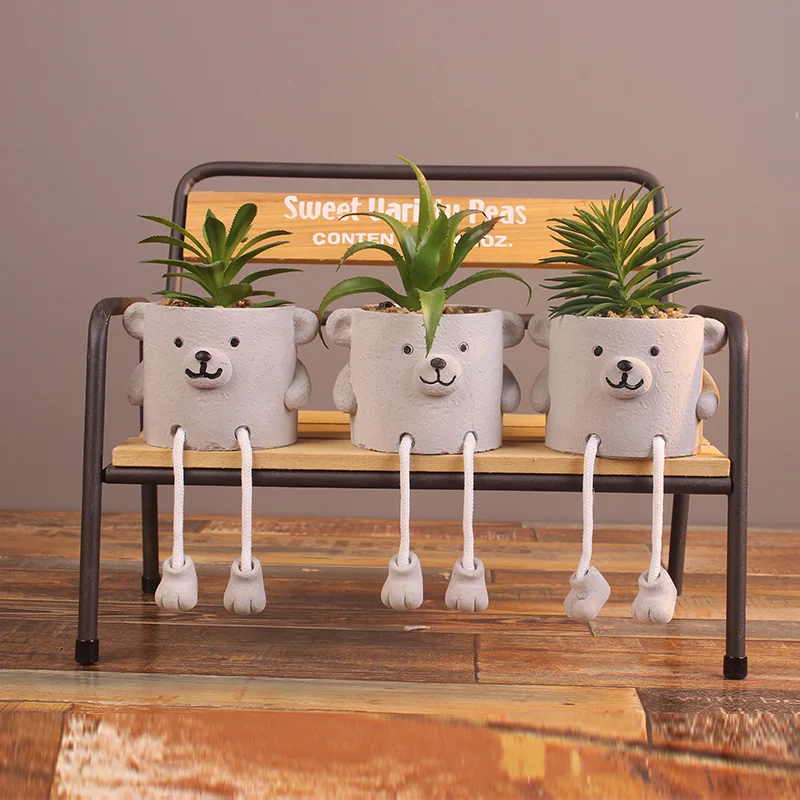 

Mini Plant Potted Cute Bear Imitation Stone Cement Micro Landscape Simulation Flower Pot Creative Immortal Potted Flower Pot