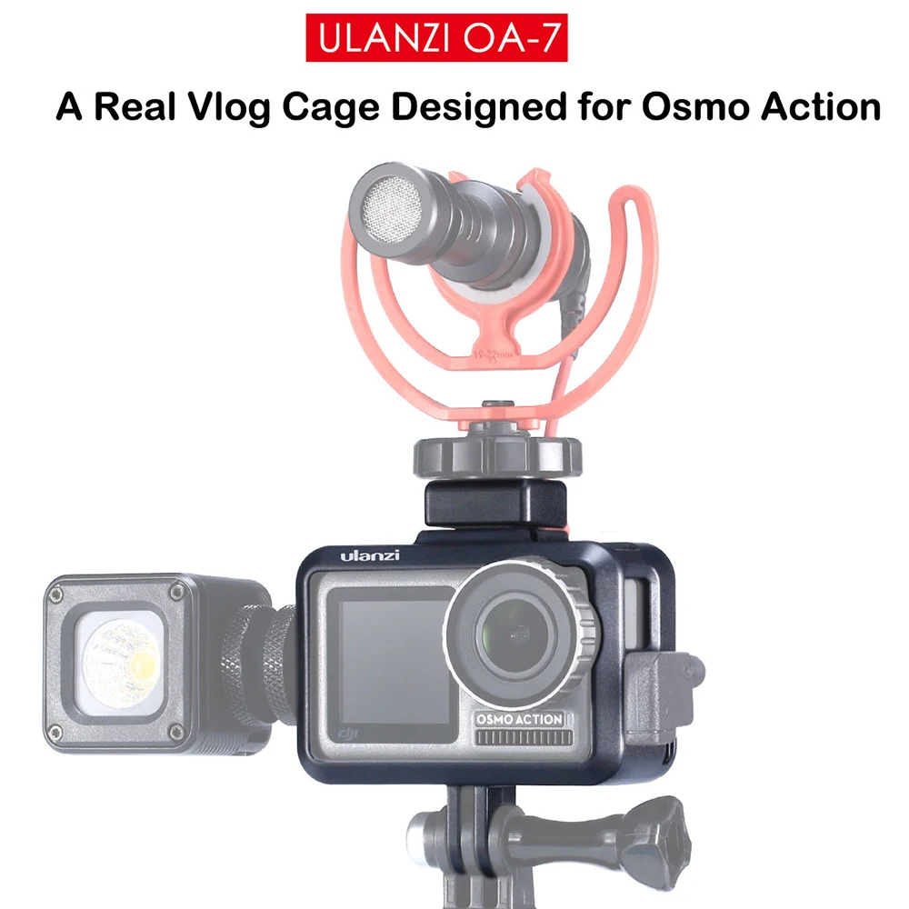 Защитный чехол Ulanzi OA 7 Vlog для Dji Osmo Action Dual Cold Shoe Mount микрофона/светодиодной
