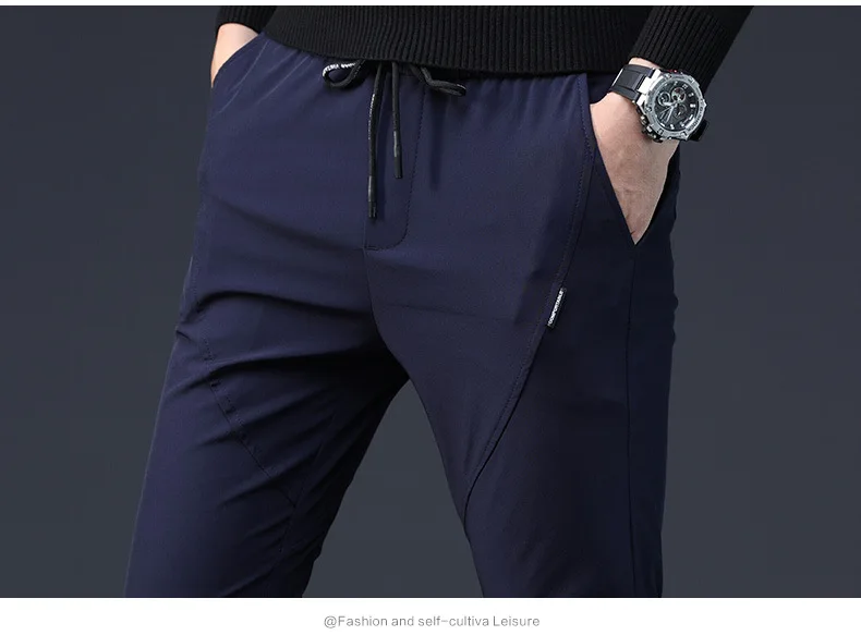 Summer New Style Men's Hose Pants Solid Color Quick-Dry Elasticity pencil pants Thin Men of Fly Pants