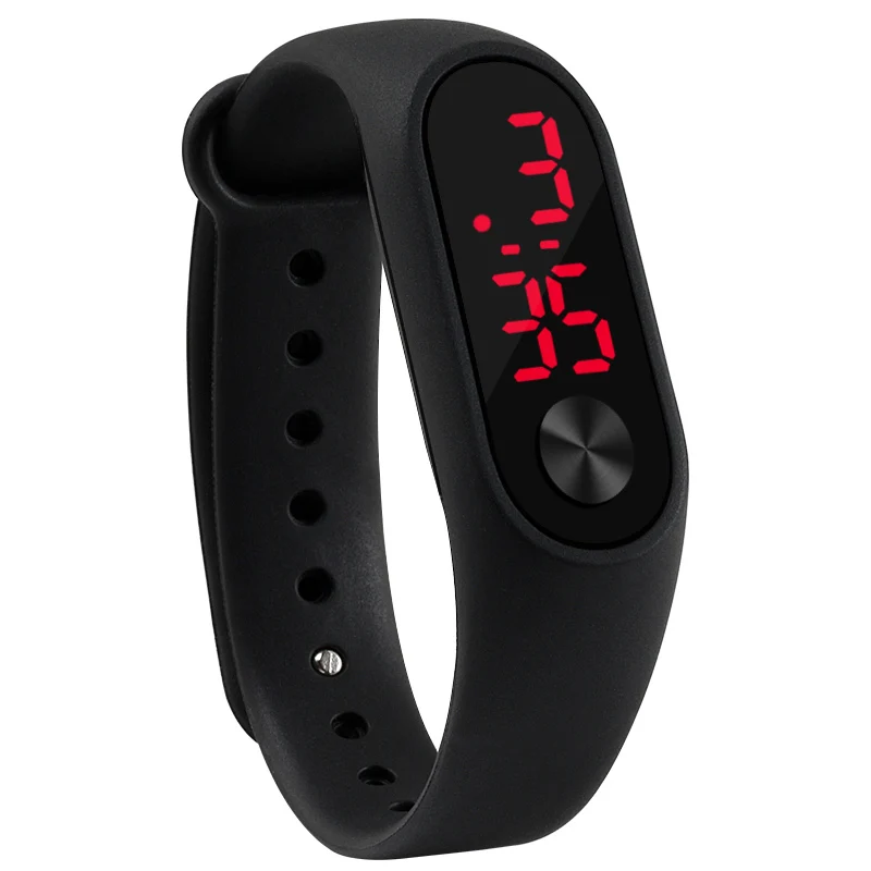Модный уличный простой спортивный Красный светодиодный цифровой браслет часы для мужчин и женщин красочные силиконовые часы детские резиновые ручные часы - Цвет: Черный