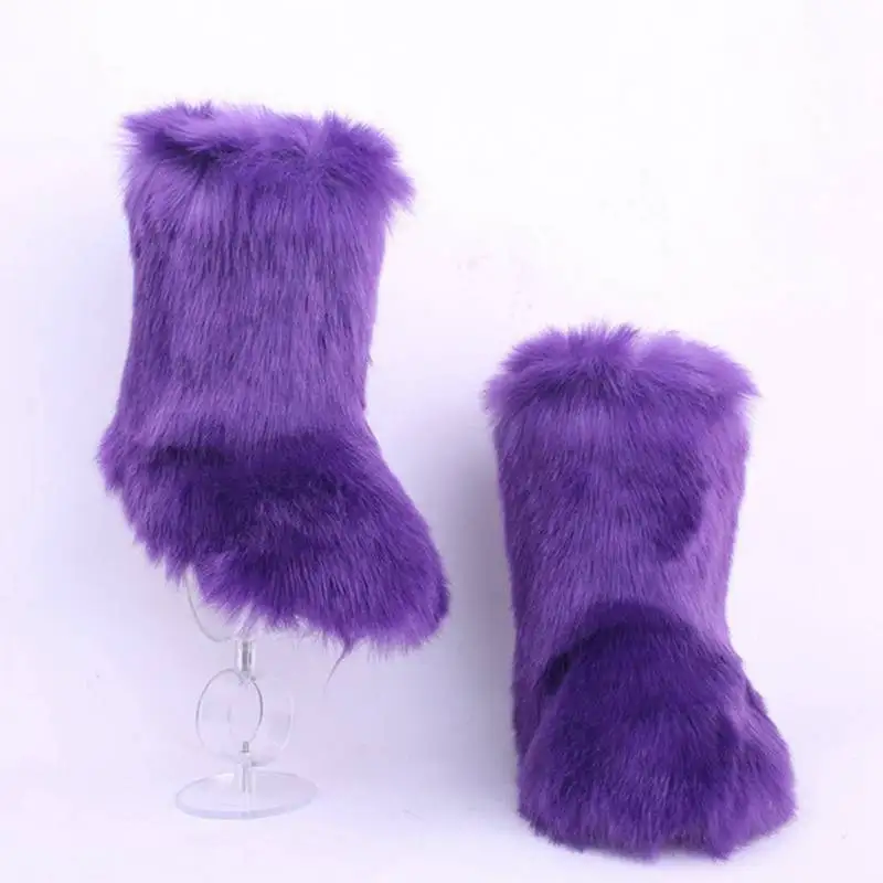 Girseaby/меховые ботинки; зимняя обувь; женские зимние ботинки с сумочкой на голову; Новинка года; Роскошные зимние женские ботинки на меху; высокие ботинки на меху - Цвет: purple
