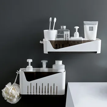 

Household Perforated Free Storage Rack For Bathroom Vanity Wall-mounted Plastic Racks Multifunctional Kitchen Storage Holders