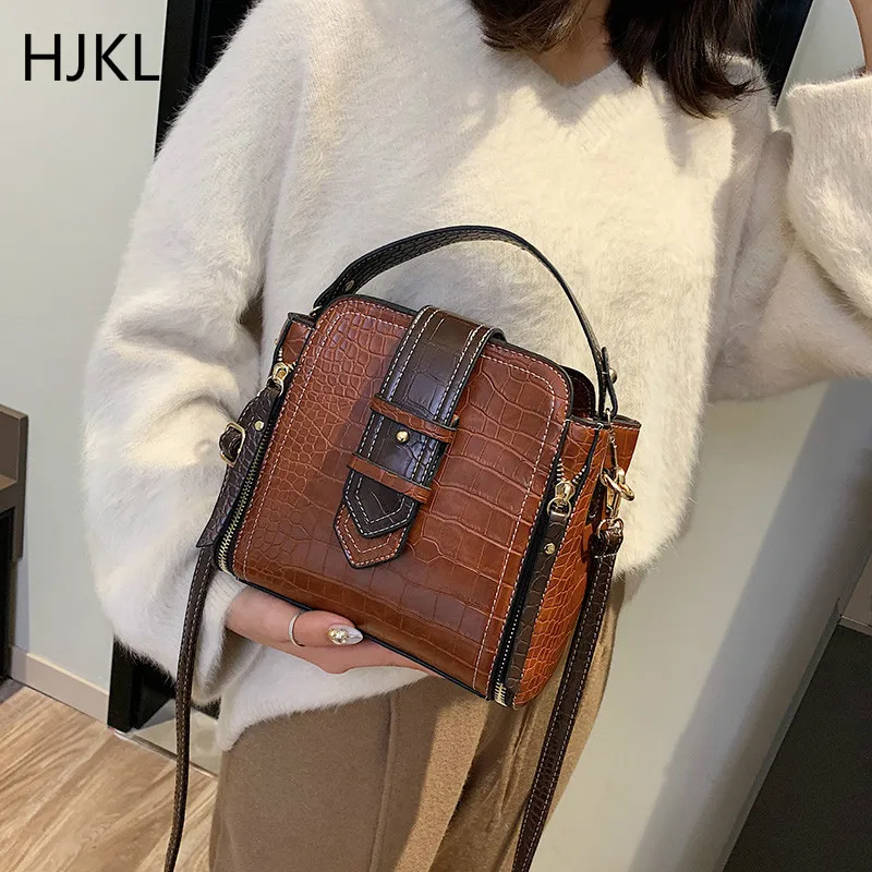 

Woman's Bucket Bag 2020 Fashion Crocodile Small Crossbody Bags Purses Zippers Decoration PU Leather Shoulder Handbags for Female