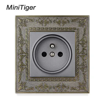 

Minitiger 16A French Standard Gray Power Socket 4D Embossing Retro Zinc Alloy Panel Wall Power Socket AC 110~250V