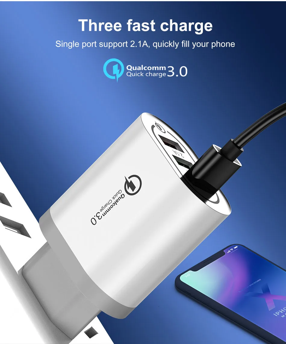 Быстрая зарядка 3,0 USB зарядное устройство для телефона samsung S8 S9 Xiaomi Mi 8 huawei быстрая настенная Зарядка для iPhone 6 7 8 X XS Max iPad