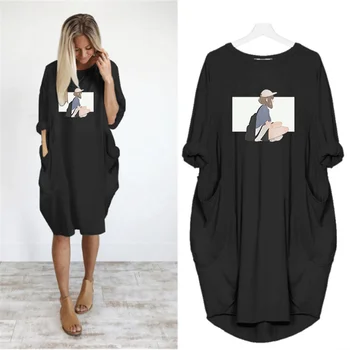 

2020 Dress Women Print Cute Girls Pocket Casual Loose Vintage Party Spring Girls Plus Size M-5XL Clothes Kawaii Womens Dresses