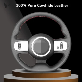 

Hand-stitched Black Genuine Leather Steering Wheel Cover for Renault Twingo 3 2014-2019 Twingo RS 2014 2015 2016 2017 2018