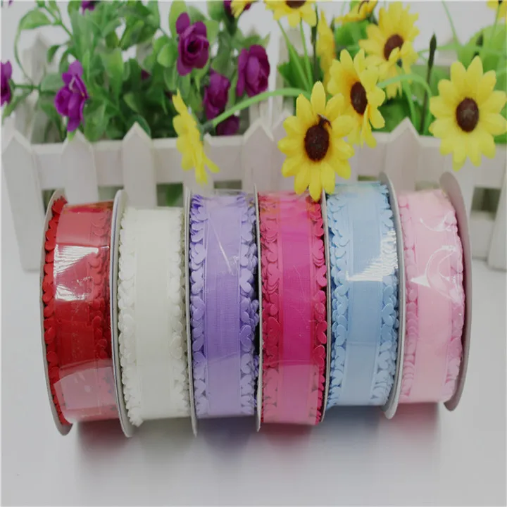 1  25mm20Yard Heart Shaped Lace Snow Yarn Ribbons For Diy Bow Hair Accessories Gift Wrap Belt Satin Ribbons Lace Ribbon