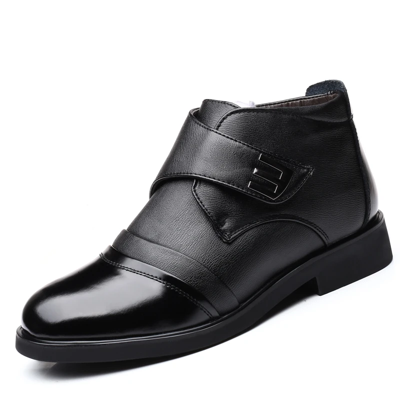 black men boots ROXDIA/Брендовые мужские ботинки из натуральной кожи размера плюс 39-46, зимняя рабочая обувь для снежной погоды, мужские ботильоны из овечьей и хлопковой шерсти RXM149 - Цвет: black men boots