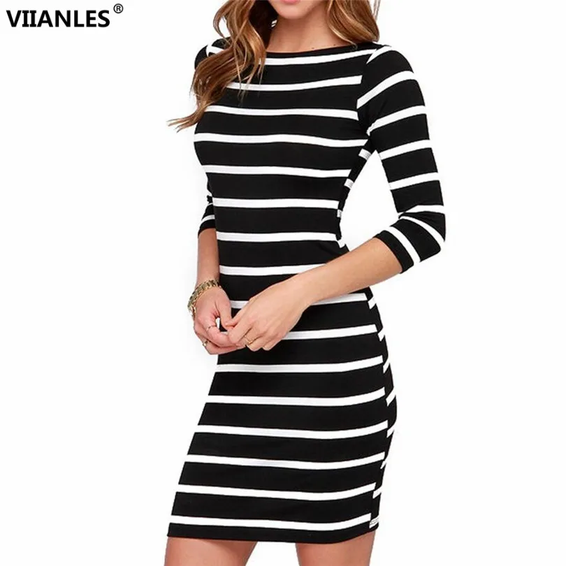 black white striped bodycon dress