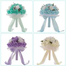 Карамельный цвет пена искусственный букет из роз для свадьбы свадебный держащий цветок с длинными лентами Лук кружева Искусственный жемчуг вечерние реквизит декор