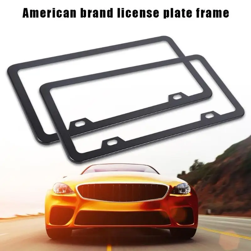 2pcs Stainless Steel Metal License Plate Frames 2 Holes US Car Tag Covers Holders with Screw Caps Car Auto License Plate Frames