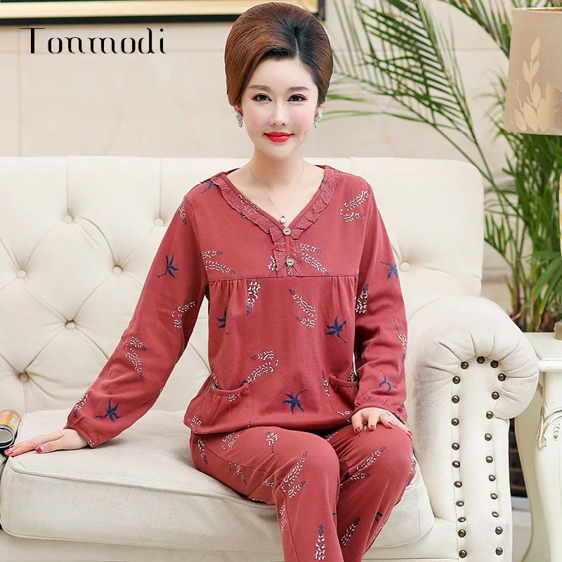 

Spring And Autumn New Cotton Printed Shirt + Pants 2 Sets Of Pajamas Set Female Cute Pajamas Girls Pajamas M L XL XXL XXX