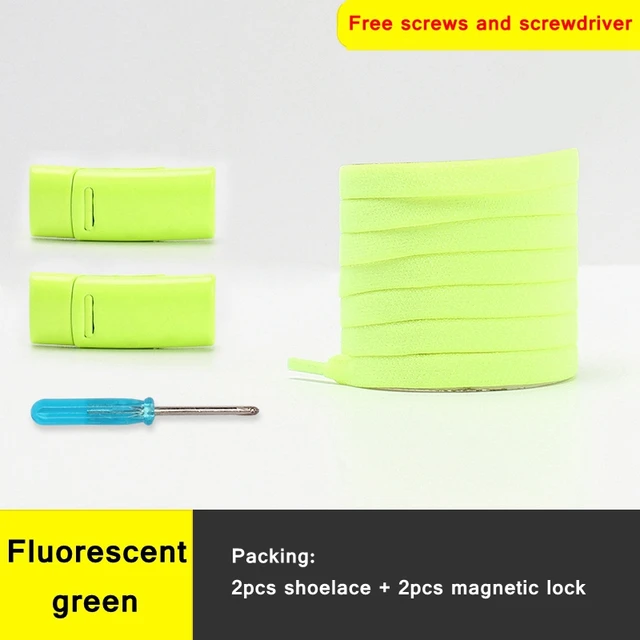 1 second No tie shoelace 24Color Elastic shoelaces Magnetic metal lock Quick wear in Flat Suitable for all shoes Lazy laces Fluorescent green