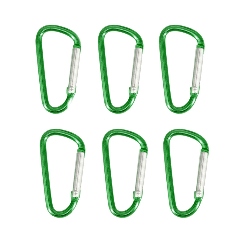 GREEN 6 шт./лот, открытый алюминиевый карабин, d-образное кольцо, брелок, клипса, для походов, лагеря, бутылки для воды, пряжка, дорожный набор, аксессуары для альпинизма - Цвет: GREEN