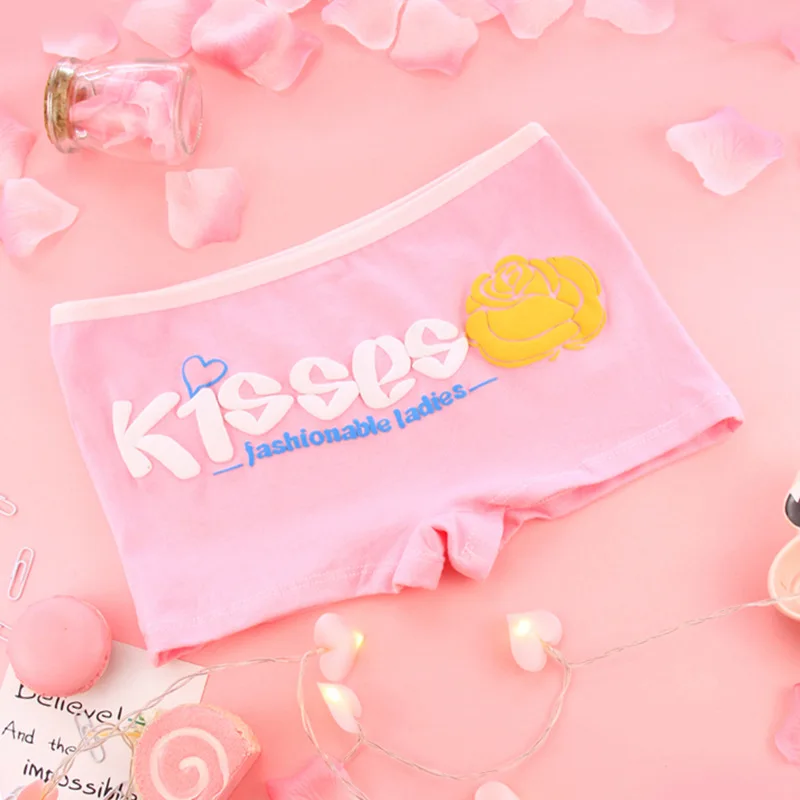 teen Briefs Girls'trousers Rose kisses Cotton Flat girl Cute Girls' underwear Brief Panties Hipster Teens Teenage Young