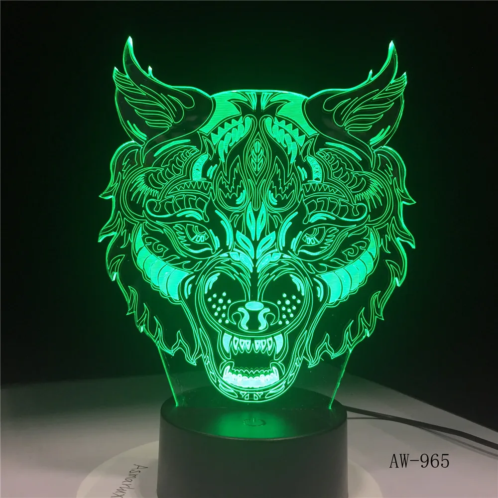 Мультфильм 7 цветов лицо Волка 3d светильник удивительная визуализация