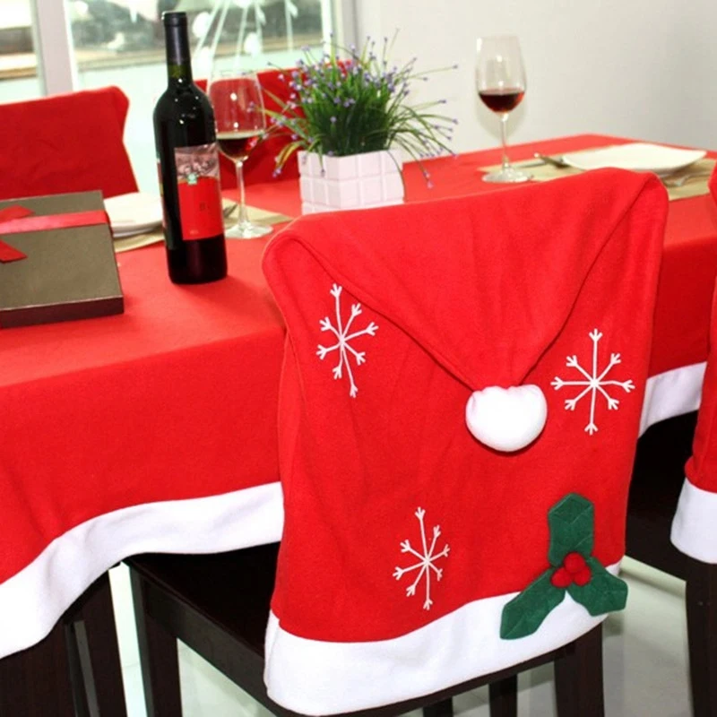 

Christmas Holiday Santa Chair Hat Cover Tablecloth Christmas Party Table Dinner Decoration Home Decor