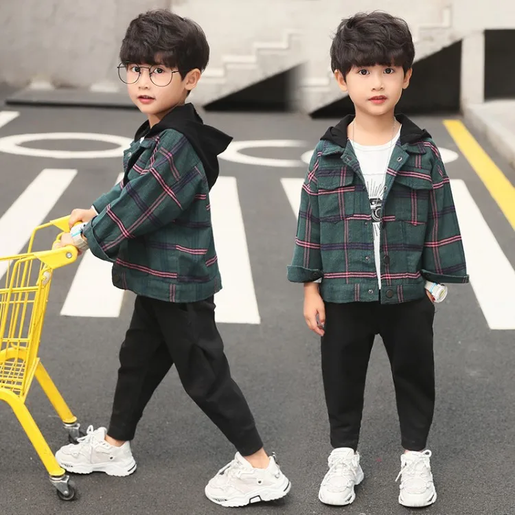 

Childrenswear BOY'S Spring And Autumn Coat 2020 New Style Western Style Korean-style Big Boy Handsome Plaid Hooded Coat