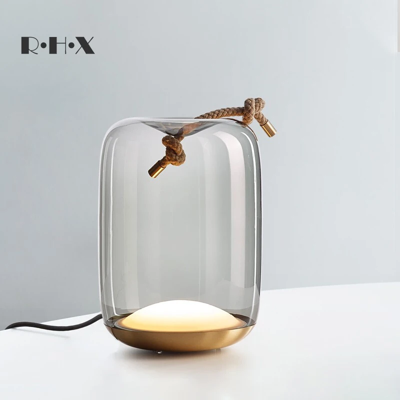 

Desk Lamp Post Modern Concise Arts Hemp Rope Glass Lampshade Model Between A Living Room Bedroom Bedside Cupboard Desk Lamp