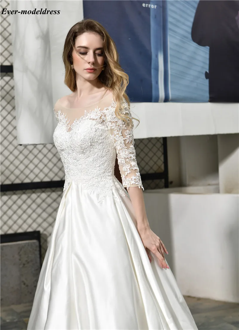 Vestido Новые свадебные платья с короткими рукавами и кружевной аппликацией, прозрачные Свадебные платья со шнуровкой на спине для сада со шлейфом