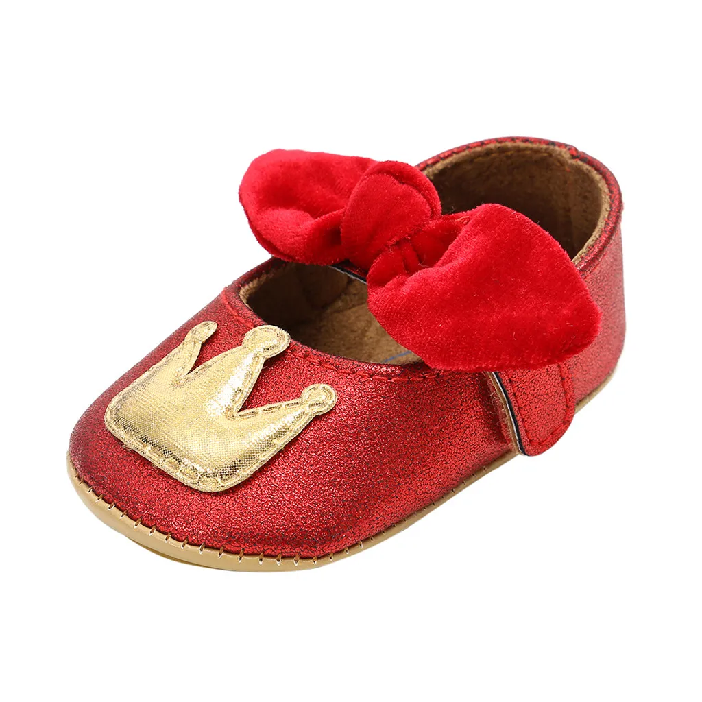 Бантом Cuty короны модные мокасины, первая обувь детские ходунки для малышей, обувь, хлопковая ткань, без шнуровки, на Y902 - Цвет: RD